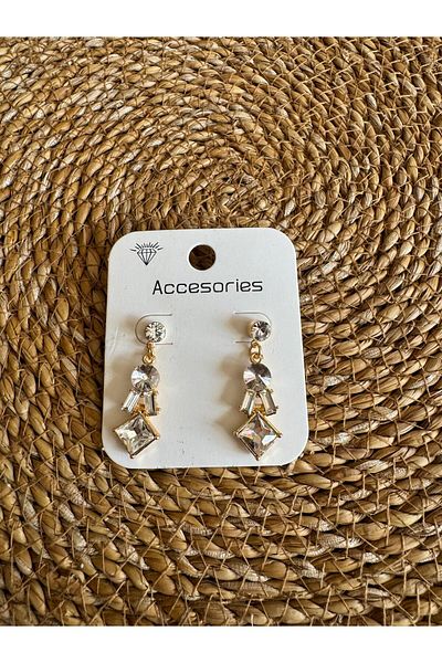 Pervin Ablacım White Crystal Stone Dangle Evening Dress Earrings