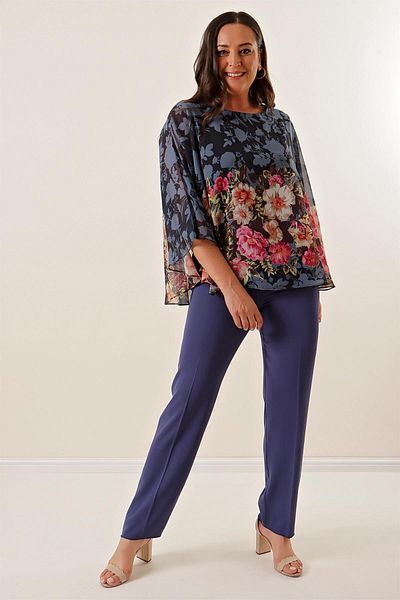 By Saygı Imported Crepe Wide Size Trousers with Elastic Sides