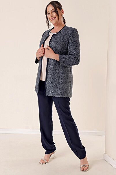 By Saygı Long Jacket Stone Embroidered Pants B.B. Triple Set