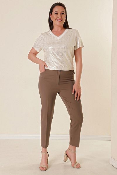 By Saygı Lycra Plus Size Trousers with Elastic Waist