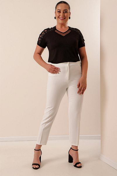 By Saygı Lycra Plus Size Trousers with Elastic Waist
