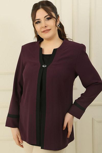 By Saygı Jachetă din crepon de mărime mare cu lycra în interior, umeri de atlet, garnitură căptușită, set de 2