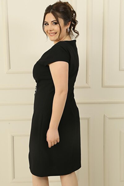 By Saygı Γυναικείο φόρεμα με μανίκια νυχιών με πέτρινη ρίγα με επένδυση στο μπροστινό μέρος, συρματοποιημένο μπροστινό μέρος, μεγάλο μέγεθος κρεπ