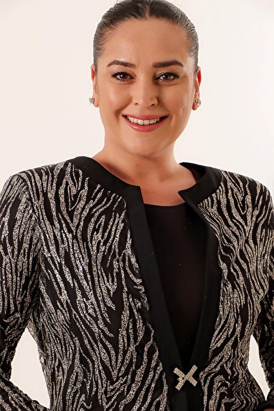 By Saygı Glitter Sequin Jacket Lycra Long Dress Plus Size Set of 2