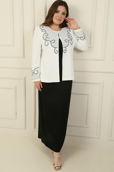 By Saygı Plus Size Beaded Half Moon Sleeve Long Dress and Lined Jacket - 2-Piece Set