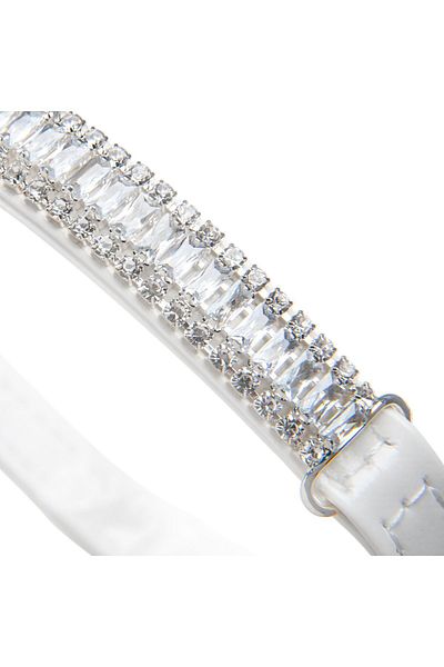 reyselstyle WHITE LEATHER WITH LUXURY BAGUETTE Rhinestones for CATS AND DOGS