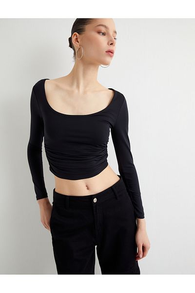Koton Body crop cu mânecă lungă cu decolteu în U
