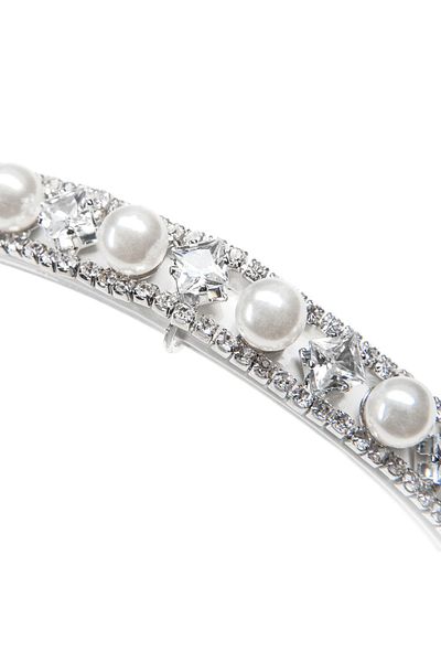 reyselstyle Cat and Dog Collar with Zircon Stone and Pearls on White Leather