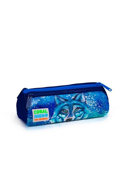 Coral High Τσάντα μολυβιού τριών διαμερισμάτων με μοτίβο μπλε μπλε λύκου 22043