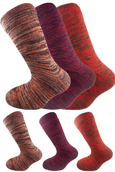 SİHİRLİ AYAKLAR Colorful 3 Pairs Thermal Unisex Men's and Women's Socks - Thick and Warm Heat Sink 38-42