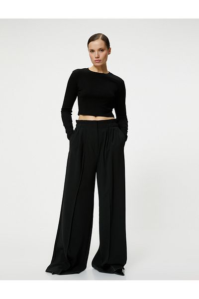 Koton Crop Langarm T-Shirt Rundhals Viskose