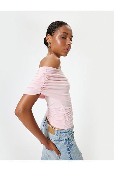 Koton Boat Neck Body Drape Detailed Slim Fit Short Sleeve