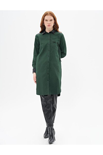 Kayra Animal Print Desenli Garnili Tunik Orman Yeşili