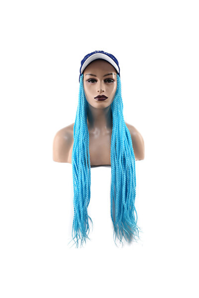Genel Markalar Mavi Şapkalı Örgü Peruk - Turkuaz