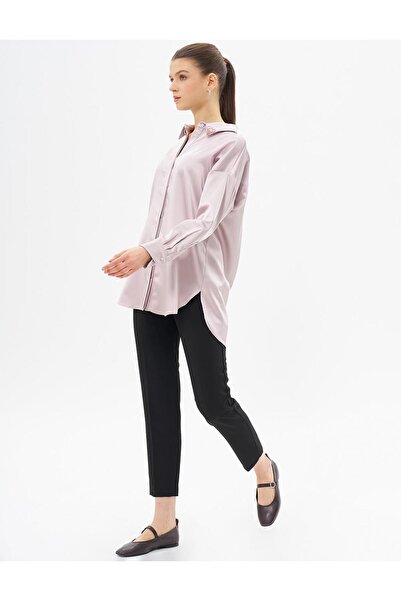 Kayra Satin Tunic Clay with Embroidered Collar