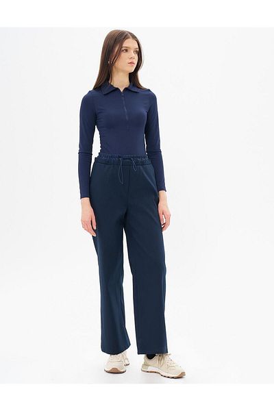 Kayra Elastic Waist Garnished Trousers Dark Navy