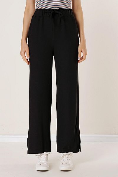 By Saygı Knitted Trousers with Elastic Waist, Side Slits and Pockets