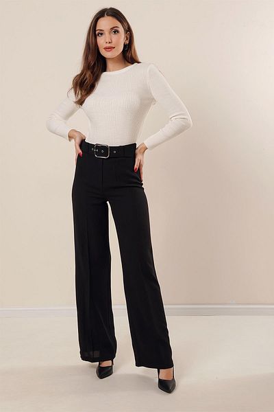 By Saygı Waist Belted Wide Leg Crepe Trousers