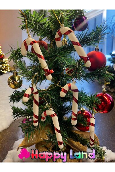 Happyland Yılbaşı Ağaç Süsü Baston 6'lı 9 Cm Kırmızı Şeker Kamışı Ağaç Süsü Büyük Boy