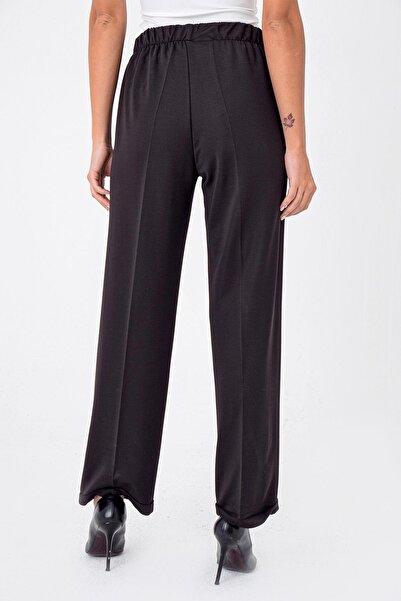 By Saygı Double Leg Double Fabric Oversize Lycra Trousers with Elastic Waist Pockets