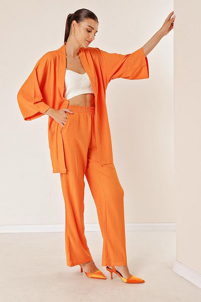 By Saygı Wrapped Pants Kimono Set with Pockets