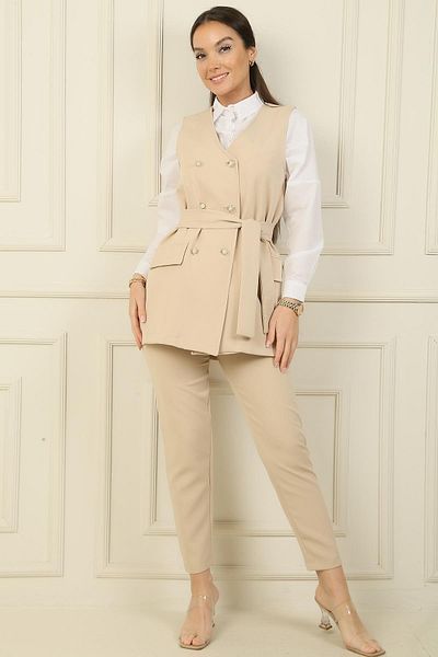 By Saygı Pantaloni și vestă skinny - Set de 2 piese cu 6 nasturi și cu centură