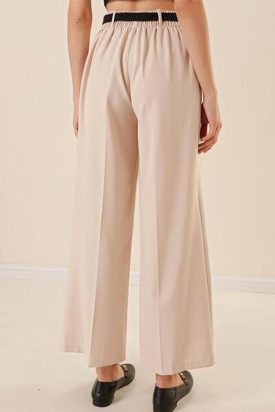By Saygı Elastic Waist Belt Pocket Palazzo Trousers