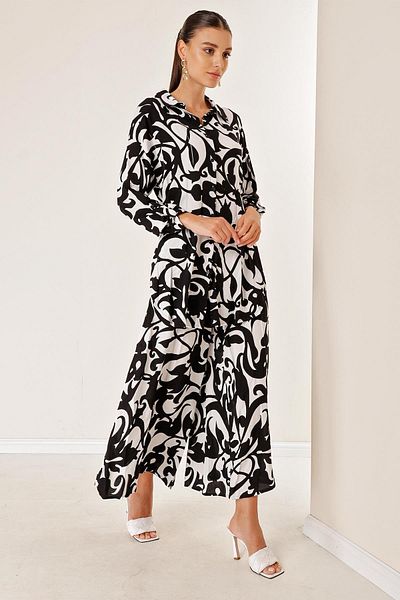 By Saygı Elastic Waist Pocketed Skirt Pants Long Shirt Shawl Patterned Oversize Set of 2