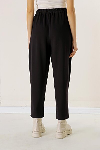 By Saygı Elastic Waist Leather Pocket Chain Trousers