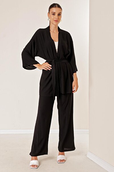By Saygı Костюм кімоно з кишенями на брюках-кльош