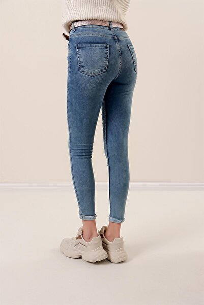 By Saygı Lycra džínové kalhoty s kamínkovým vyšívaným páskem na přední straně a na nohavicích
