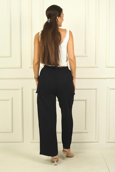 By Saygı Women's Palazzo Trousers - Elastic Waist and Cargo Pocket