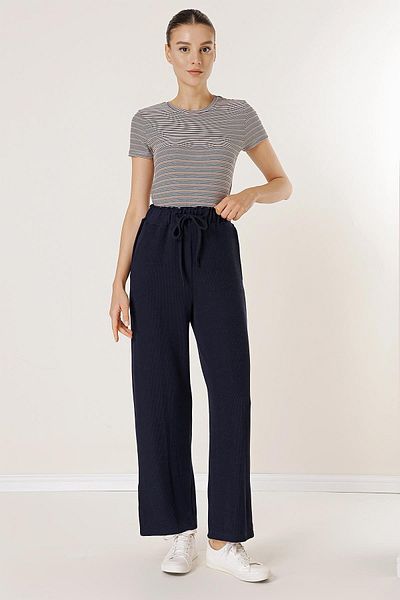 By Saygı Pantaloni tricotati cu talie elastica, fante laterale si buzunare