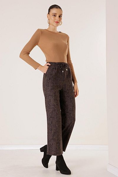 By Saygı Karyağdı Palazzo Trousers with Elastic Waist and Side Pockets