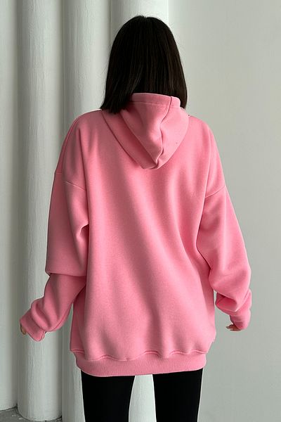 zunop Women's Pink New York Crew Printed Oversize Hooded Sweatshirt