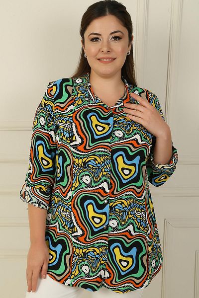 By Saygı Cămașă cu nasturi metalici cu model geometric de mărime mare
