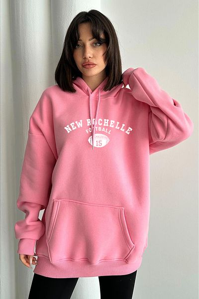 zunop Women's Pink New Rochelle Printed Oversize Hooded Sweatshirt