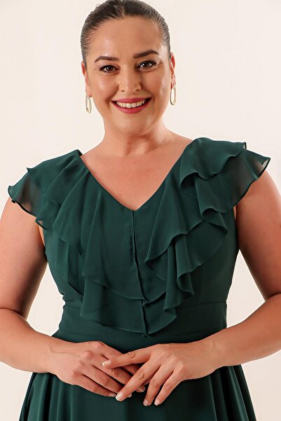 By Saygı Φόρεμα σιφόν με γιακά Flounced Plus Size