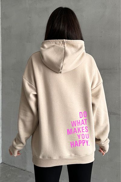 zunop Μπεζ γυναικείο φούτερ με κουκούλα Oversize