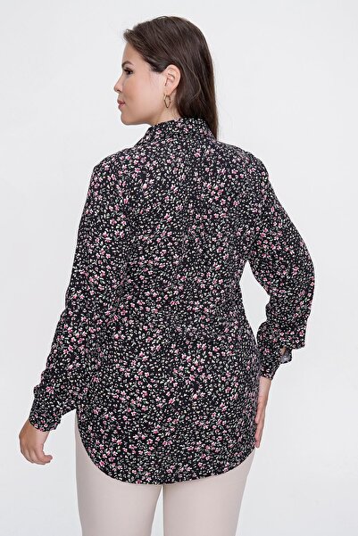 By Saygı Mini Floral Plus Size Viscose Shirt