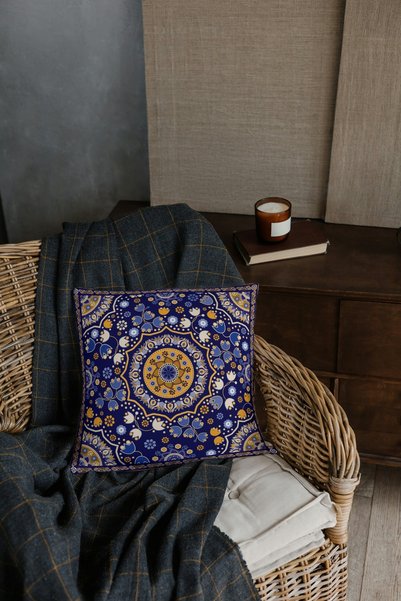 CİMENS 4-Piece Digital Printed Gift Sofa Set - Uzbek Patterned, Red, Burgundy