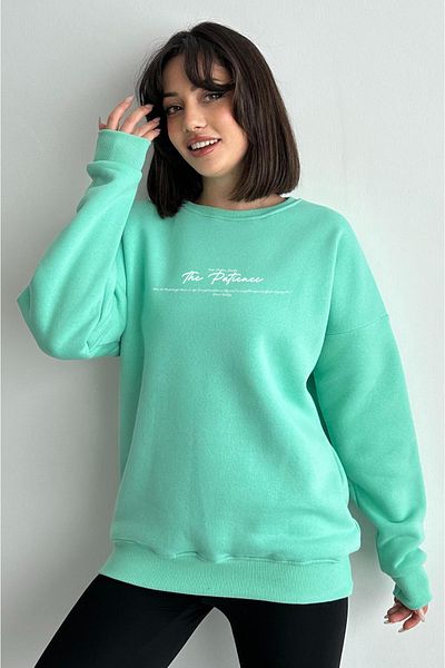 zunop Women's Mint Green the Patience Printed Oversize Hooded Sweatshirt