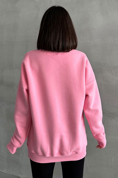 zunop Women's Pink Valid Printed Oversize Sweatshirt