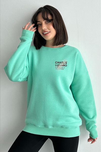 zunop Women's Mint Green Oversize Hooded Sweatshirt Charlie Luciano