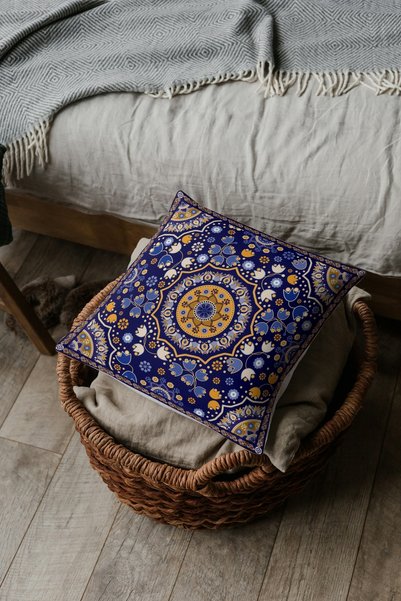 CİMENS 4-Piece Digital Printed Gift Sofa Set - Uzbek Patterned, Red, Burgundy