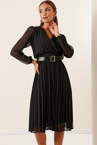 By Saygı Škvrnité skladané šifónové šaty s dvojitým náprsným pásom