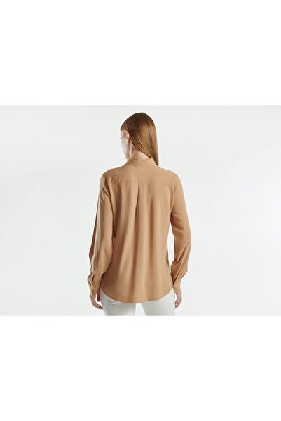 United Colors of Benetton Γυναικείο μπεζ 100% παχύρρευστο πουκάμισο με στρογγυλή κοπή