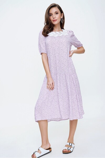 By Saygı Dress with Lace Detail on the Collar