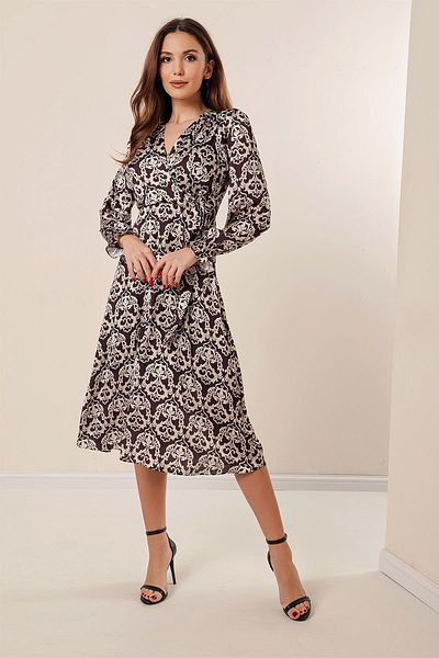 By Saygı Rochie din satin cu imprimeu căptușit cu șireturi, cu decolteu dublu