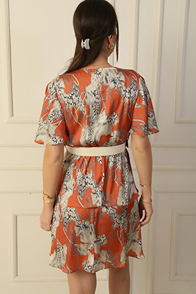 By Saygı Kétsoros galléros vegyes leopárd mintás szoknya réteges öves szatén ruha